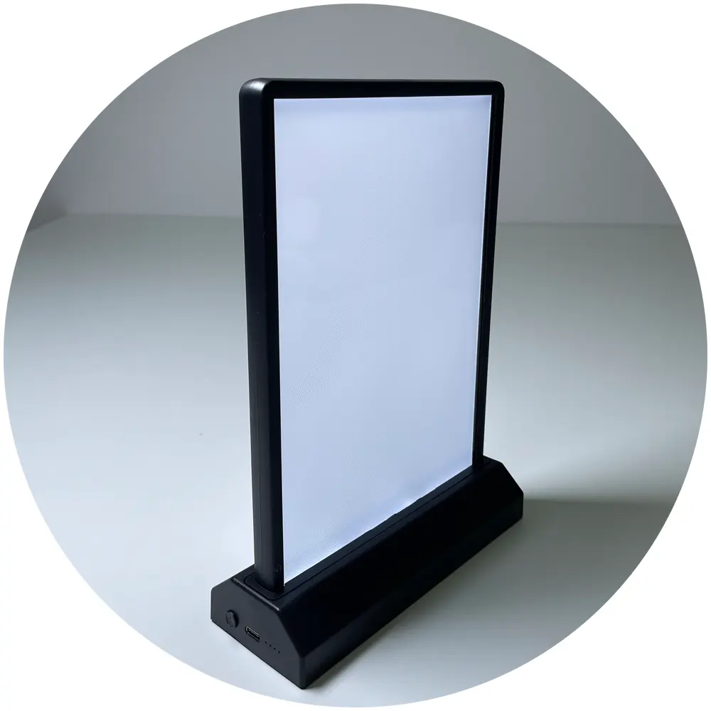 Colore nero bianco A5 LED Poster Box T forma pubblicità luce espositore con batteria ricaricabile