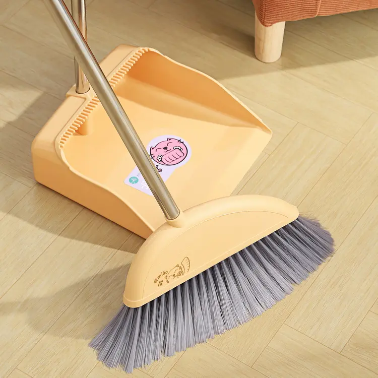 Wholesale Long Handle Eco-Friendly Household Broom Set PET   PP Material with Stainless Steel Stick   Dustpan for Indoor Use