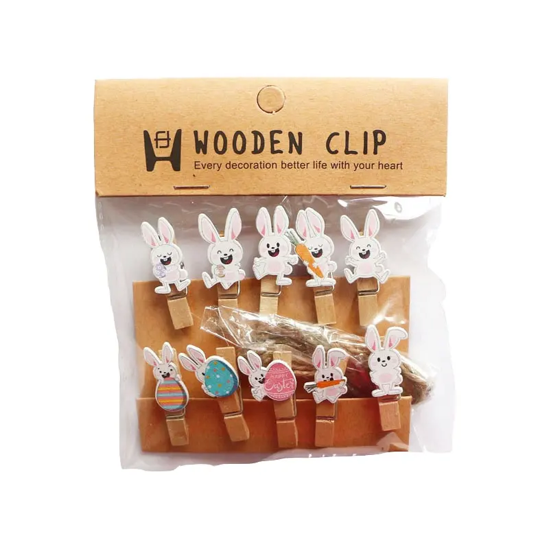 Coniglio di Pasqua carino Mini in legno naturale foto/molletta da 40cm per feste Festive set di decorazioni per la casa in borse individuali