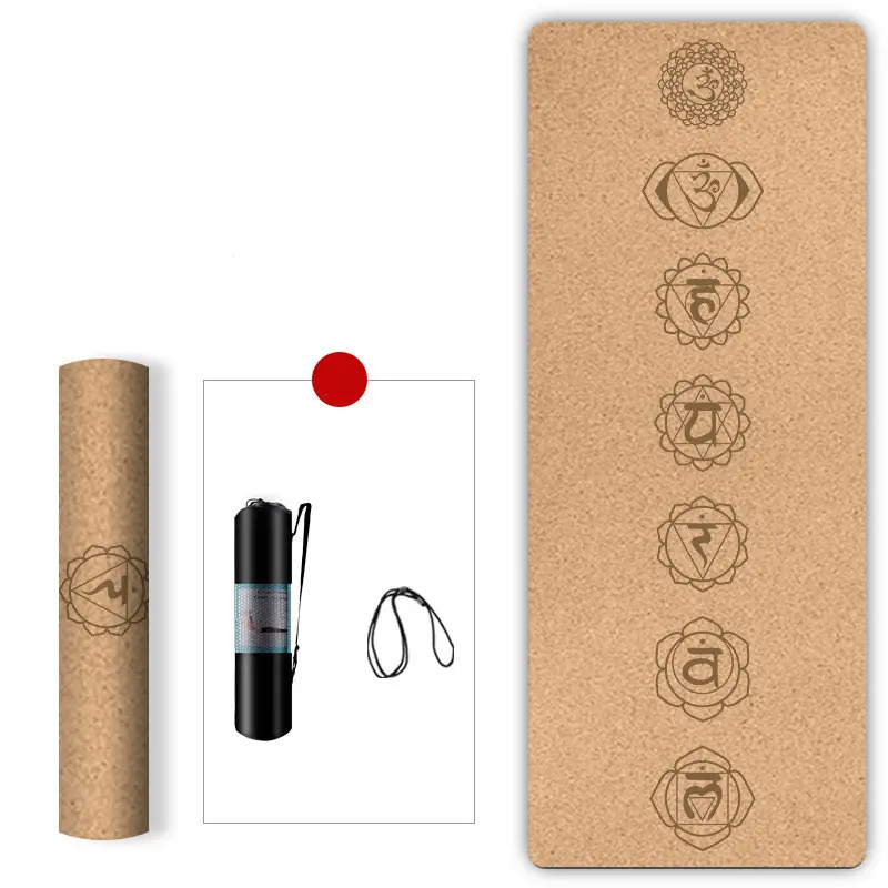 Custom Logo Wholesale High Quality Chakra Non Slip Non Toxic Biodegradable Eco Friendly Natural Rubber Cork Yoga Mat With Strap
