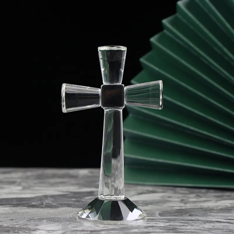 Vidro transparente religioso cruz cristal estatueta para presente de batizado da páscoa