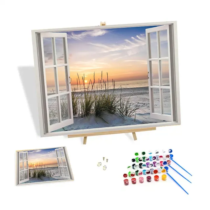 3d pintura a óleo sobre tela cena nevado no por do sol, pintura ao ar livre por números pintura da paisagem
