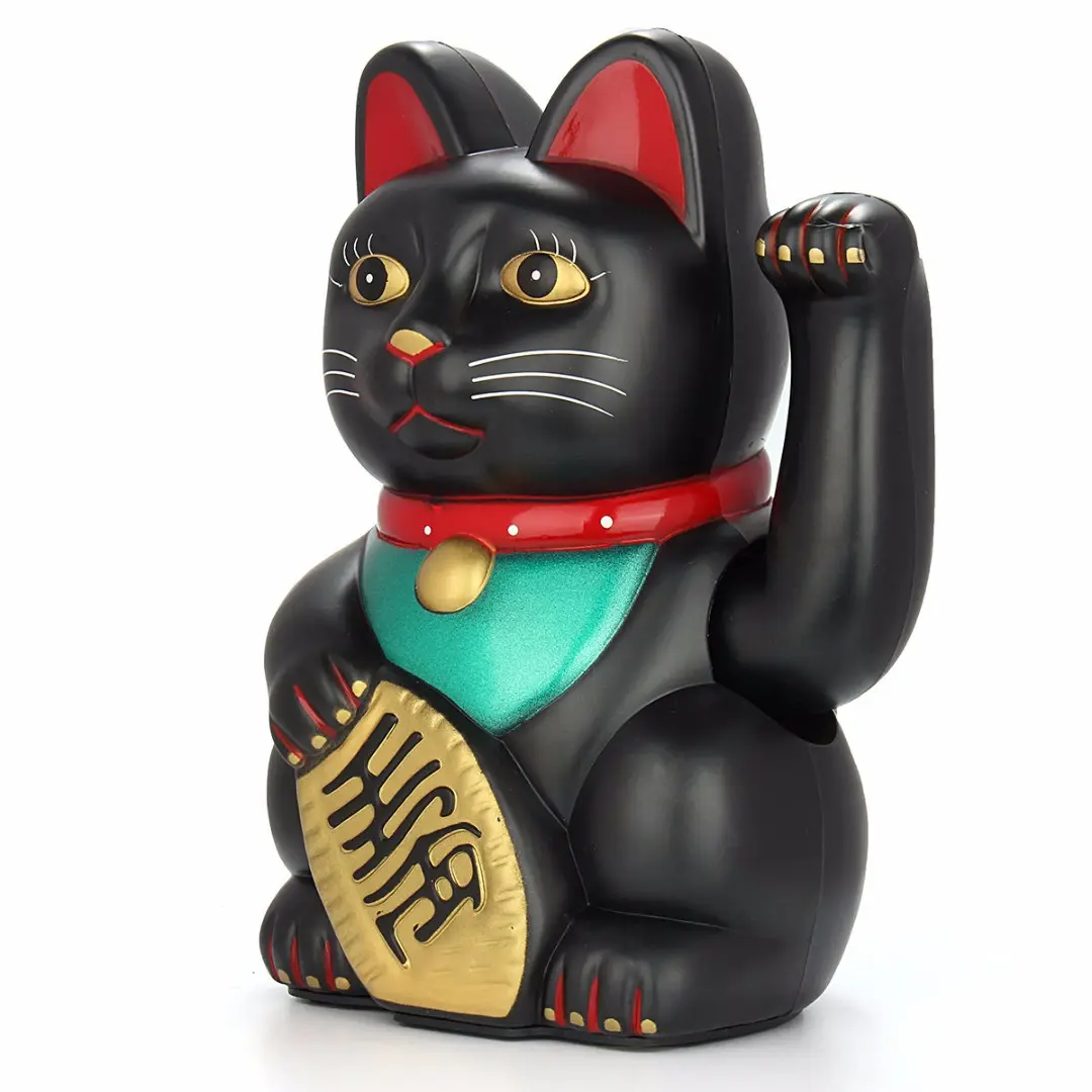 Estatua Feng Shui de Color puro Maneki Neko, gato de la suerte, de plástico, japonés, Blanco, Negro, dorado, negro