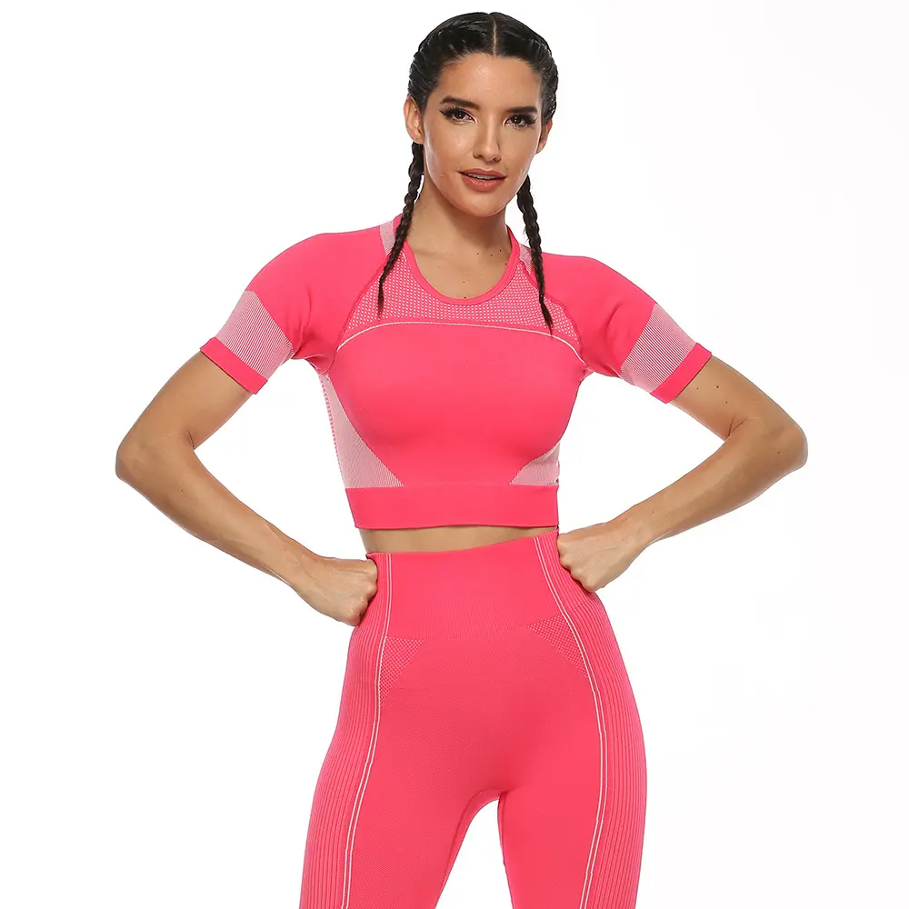 Delle donne Sexy Senza Soluzione di Continuità Palestra Usura Set di Due Pezzi di Allenamento di Yoga Set di Fitness Abbigliamento Sportivo Set, shirt & Top per Adulti