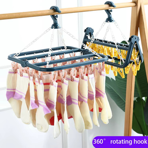 Direct Sales Adjustable Retractable Foldable Clothes Drying Bathroom Rack Folding Portable <strong>Clot</strong> Factory Thickened 32 Clip Multi - Product Image 2