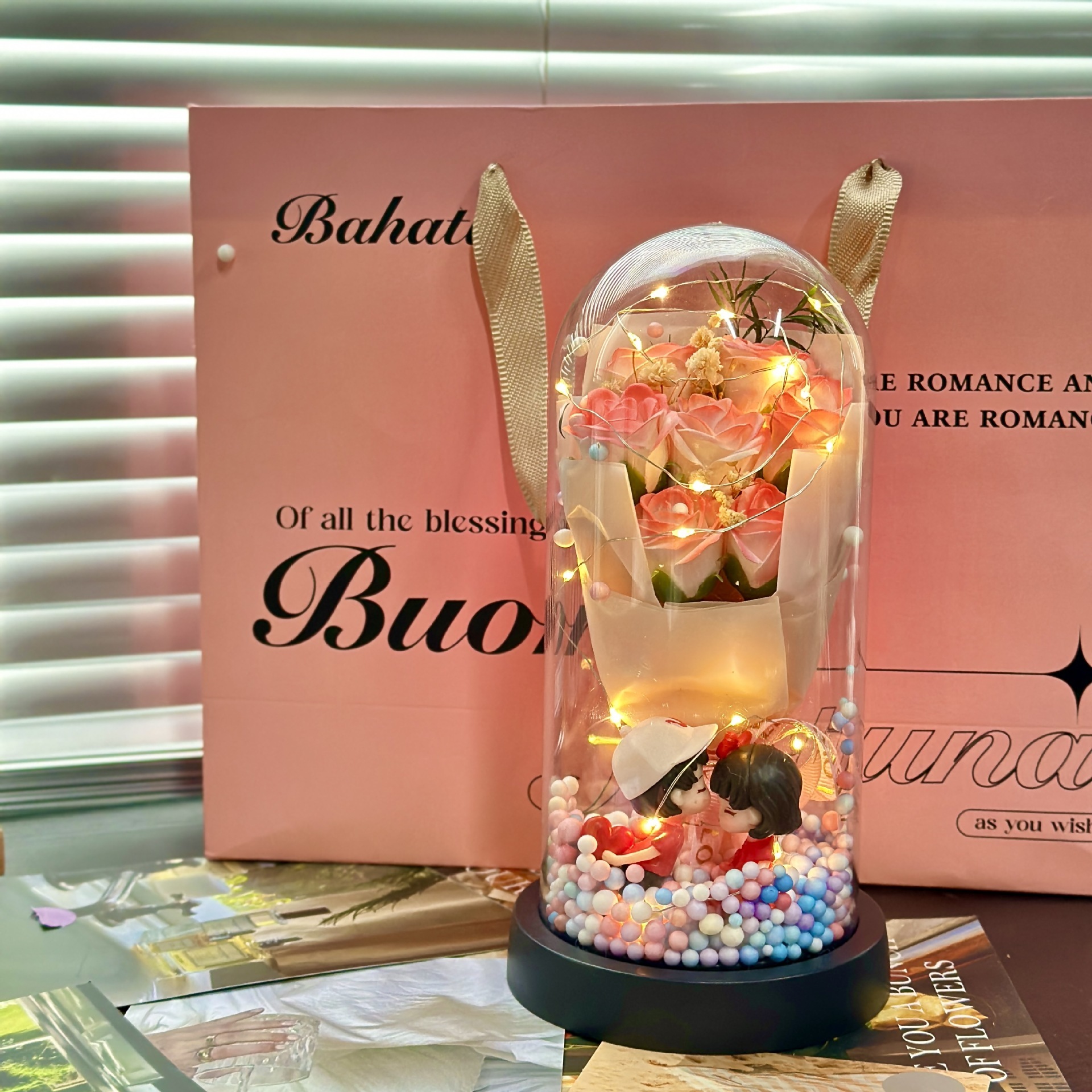 lychee powder+ glass cover + gift bag + battery greeting card
