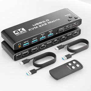 SYONG 2x2 4K HDMI2.0 KVM Matrix with 3.5mm Audio, 2 in 2 Out USB3.0 KVM Switcher Splitter Selector Box Remote Control &amp; Hotkey - Product Image 1
