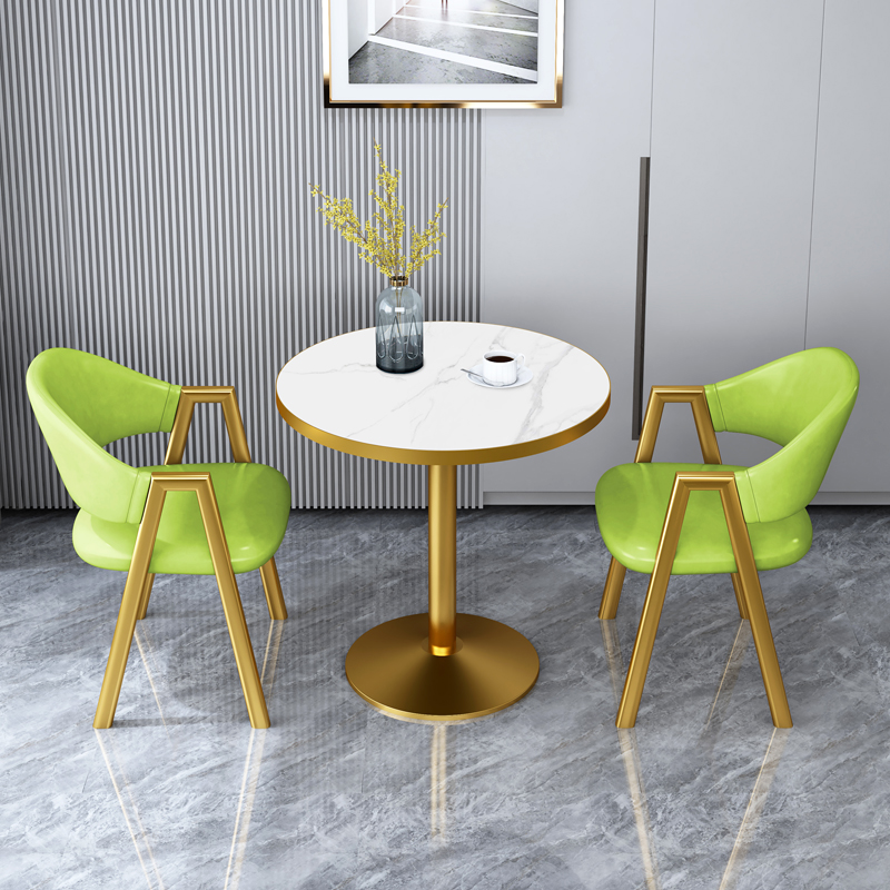 table with 2 chairs, fruit green leather, 60x60x75cm