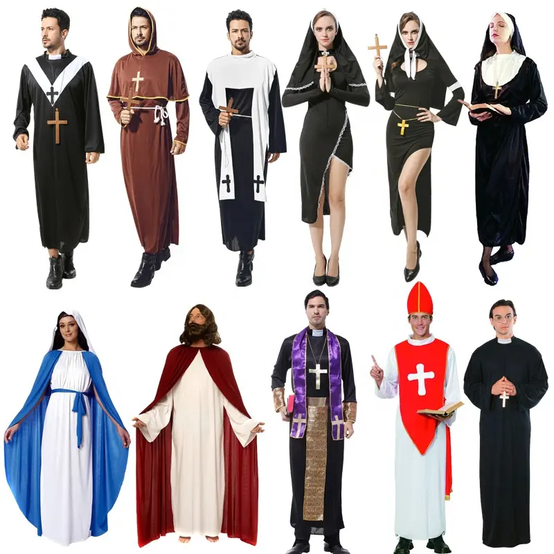 Fantasia masculina de jesus com cristo, cosplay de halloween, roupa masculina de jesus, sacerdote missionário, da virgem maria, padre