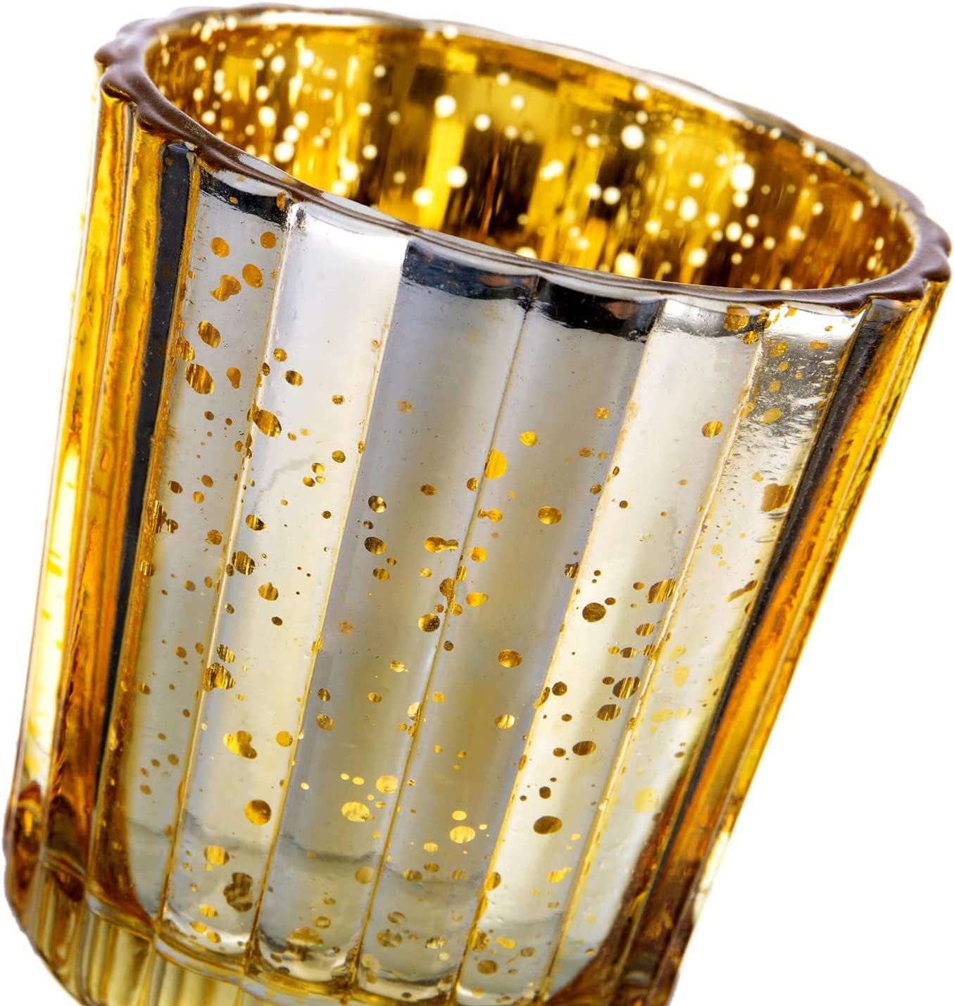 6 Pcs Pack Silver + Gold Speckled Mercury Glass Votive Candle Holder Bulk Candle Holders