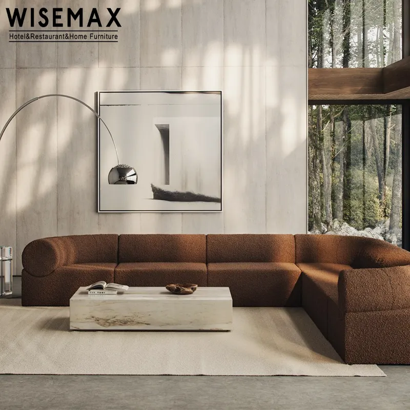 WISEMAX FURNITURE新しくデザインされたホテルバケーションロビーU字型ソファカウチブークル生地S字型モジュラー断面ソファセット