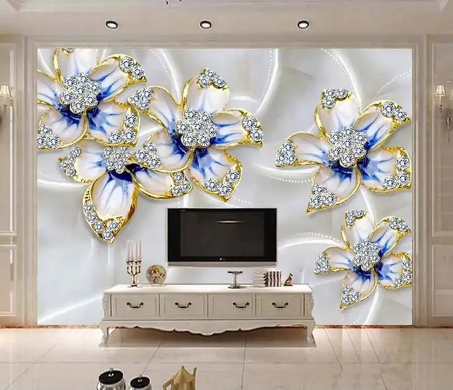 ZHIHAI-Fondo de pared con diseño gráfico de flores y diamantes azules, papel tapiz de lujo para Hotel, cubierta de pared moderna