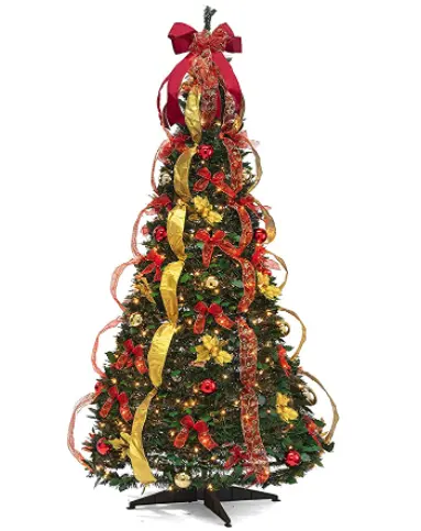 Árbol de Navidad preiluminado de 6 pies, decoración predecorada, fácil montaje, extraíble, con decoraciones, luces cálidas, 350