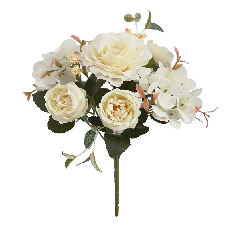 中国格安造花結婚式のセンターピースブルゴーニュ牡丹イベント装飾用人工シルクフラワーブーケ