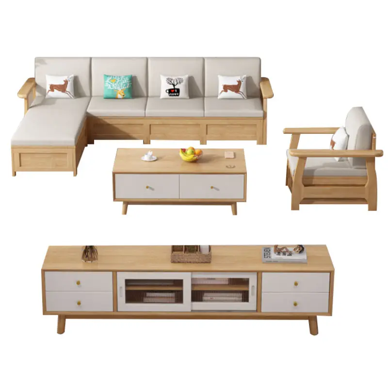 Simple and beautiful solid wood sofa living room living room hotel use storage portfolio sofa