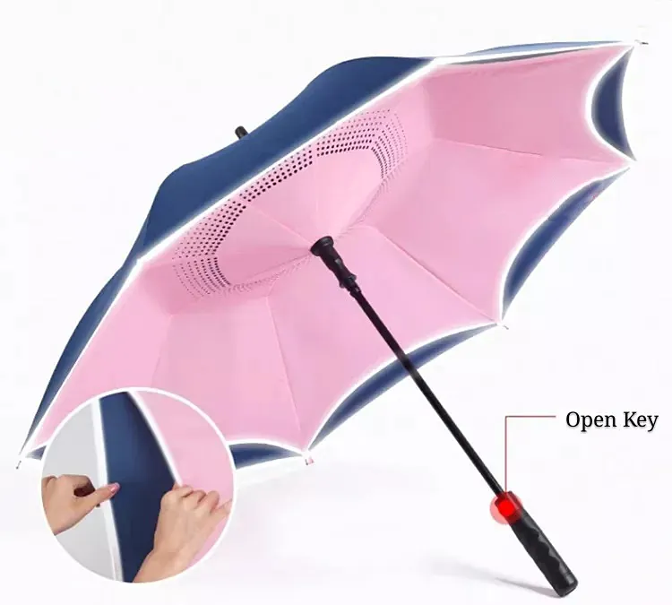 Basit üç renk büyük Golf şemsiye otomatik, plastik düz saplı açık yakın uzun şemsiye/Polyester özelleştirilmiş 7 gün