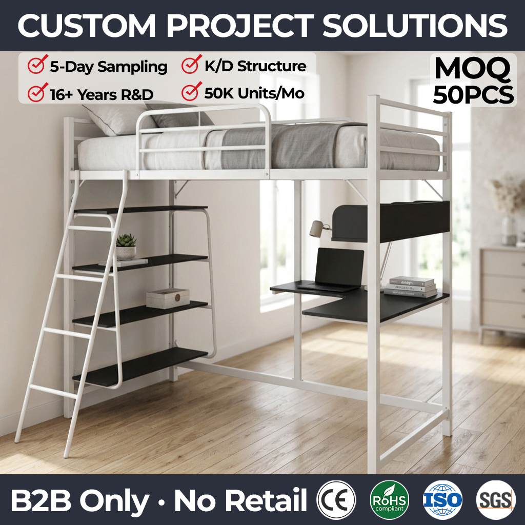 Lit mezzanine moderne blanc polaire pour bureau