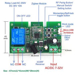 Smart Fernbedienung Wireless Wifi Switch Modul 1CH DC7-32V/AC85-250V RF Empfänger 10A Wifi Relais für Alexa Google Home - Product Image 1