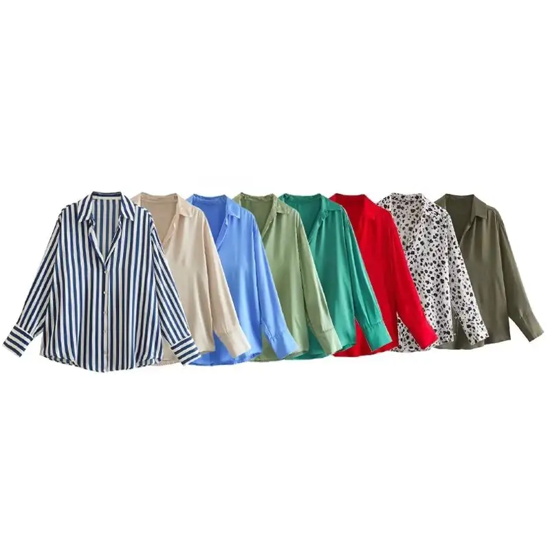 PB & ZA Frauen Sommer New Fashion 8 Farbe Seide Satin Textur hängen Blusen Vintage Langarm Button-up Female Shirts Chic Tops