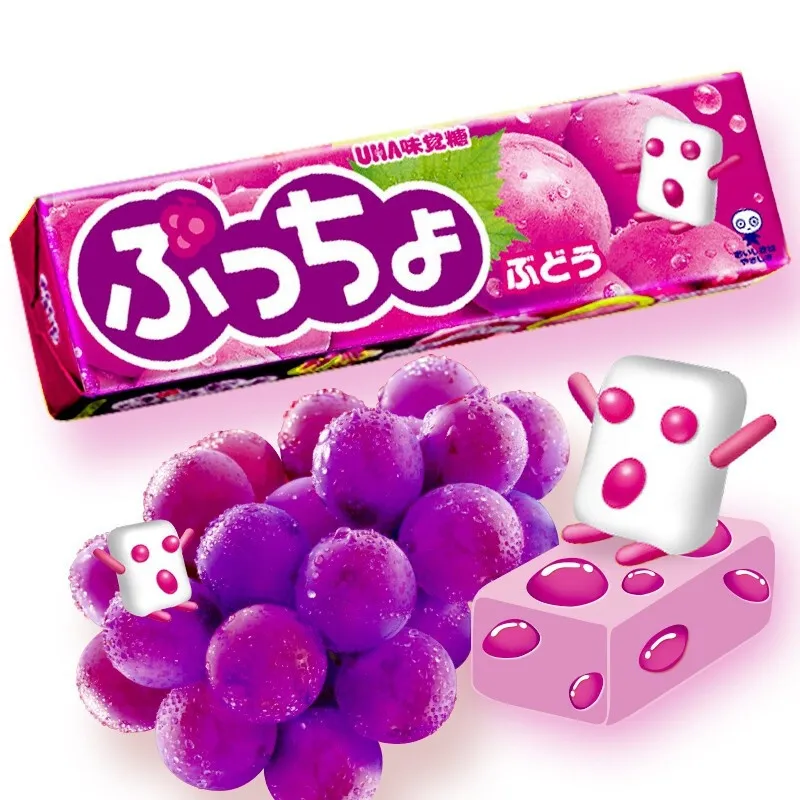 Doces macios japoneses em atacado, doces de mastigar japoneses para doces uha cola frutas aromatizadas