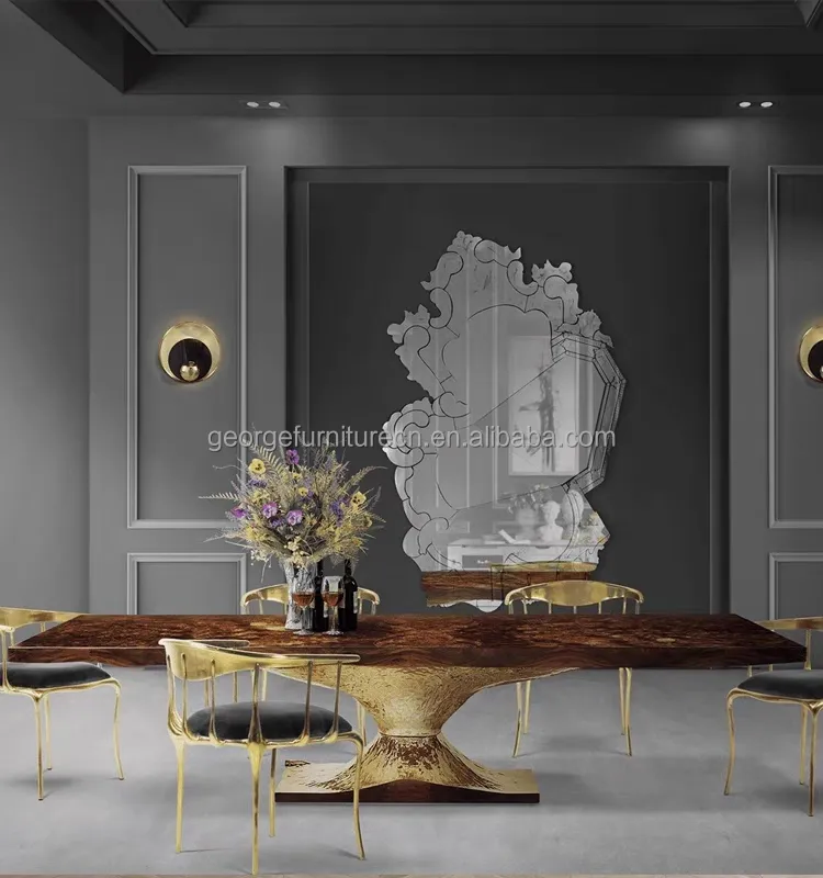 İtalyan doğal yuvarlak mermer masa yemek masası sandalye seti 6 sandalye tasarımcısı geri dönüşümlü çam yemek odası 6 kişilik setleri