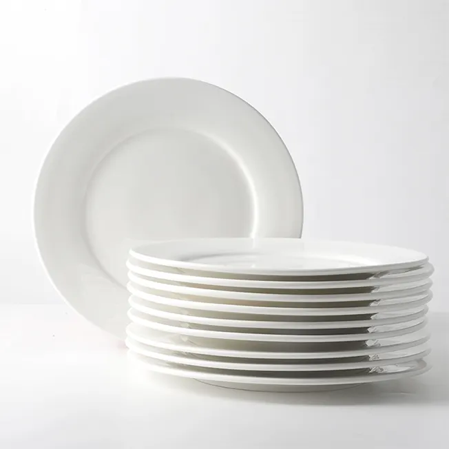 China fabricante fábrica barato 10 ''pratos redondos branco porcelana atacado placas