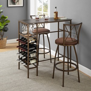 <strong>3</strong>-Piece Bar Dining <strong>Set</strong> with Retro Brown <strong>Table</strong> and Steel Bar Chairs, Antique American Design, Perfect for Kitchen or Dining Room - Product Image 1