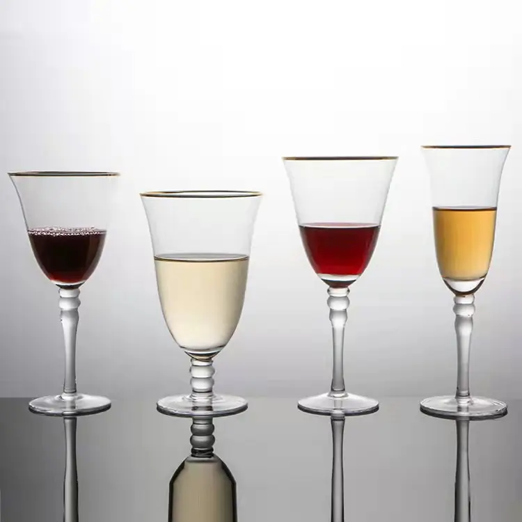 Juego de copas de vino tinto y champán, borde dorado de cristal de lujo, conjunto de copas de vino transparente para boda, gran oferta