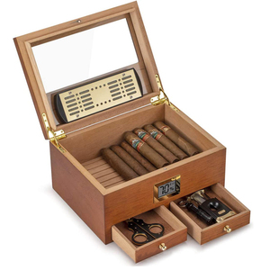 Cigar <strong>Humidor</strong> with Hygrometer, Humidifier and Accessory Drawers-Tempered Glass Top Cigar <strong>Humidor</strong> Box - Product Image 1