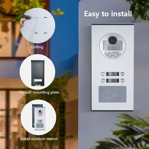 Cámara de timbre de video de desbloqueo de tarjeta IC con sistema de intercomunicación de teléfono de puerta de monitor 4-apartamento - Product Image 1