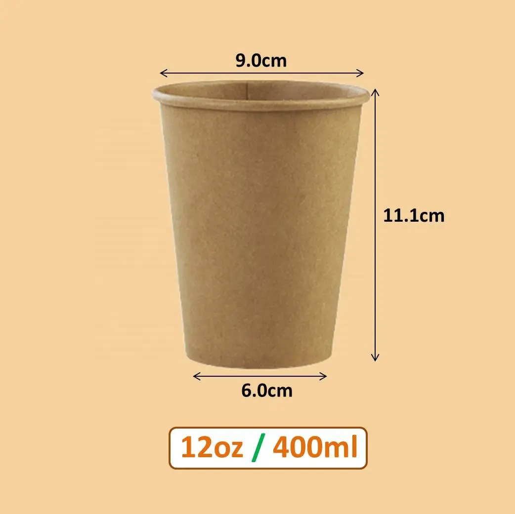 Gelas kopi kertas kraft sekali pakai 400ml(12oz) dengan tutup 8oz ~ 16oz cangkir minuman dingin