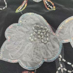 2024 New Design Stickerei Perlen Blume Pailletten Spitze Stoff Sheer Mesh Kleid Stoffe mit Punktmuster und Strickwaren - Product Image 2