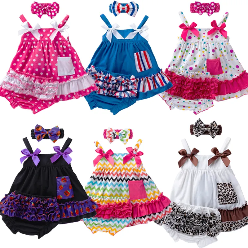 Roupa infantil por atacado, bermuda infantil de algodão sem mangas 2-10 anos, conjunto charmoso para meninas