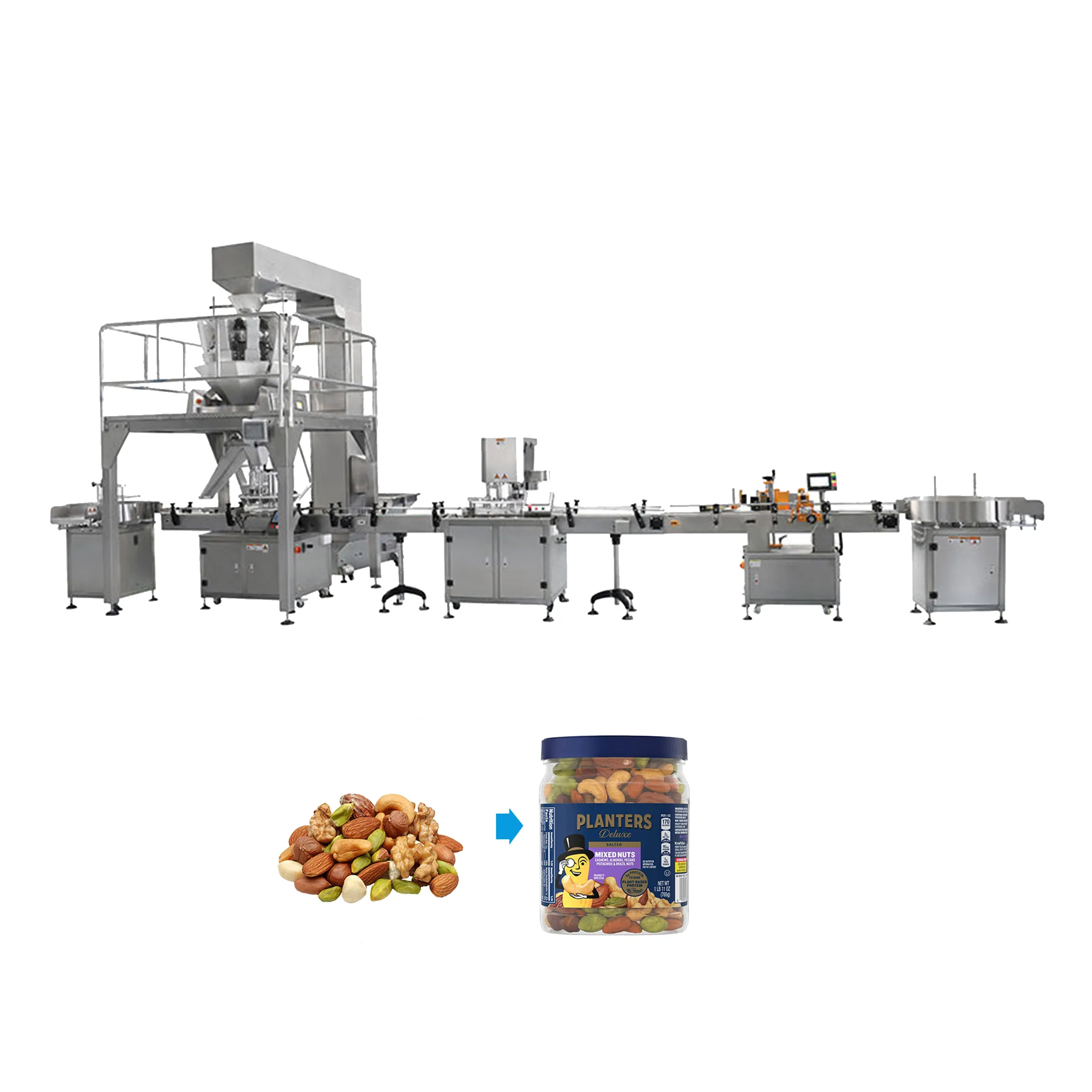 Automatic Nuts Granule Food Doy Pouch Multihead Weigher Weighing Packing Premade Bag Doypack Multi-Function Packaging Machines