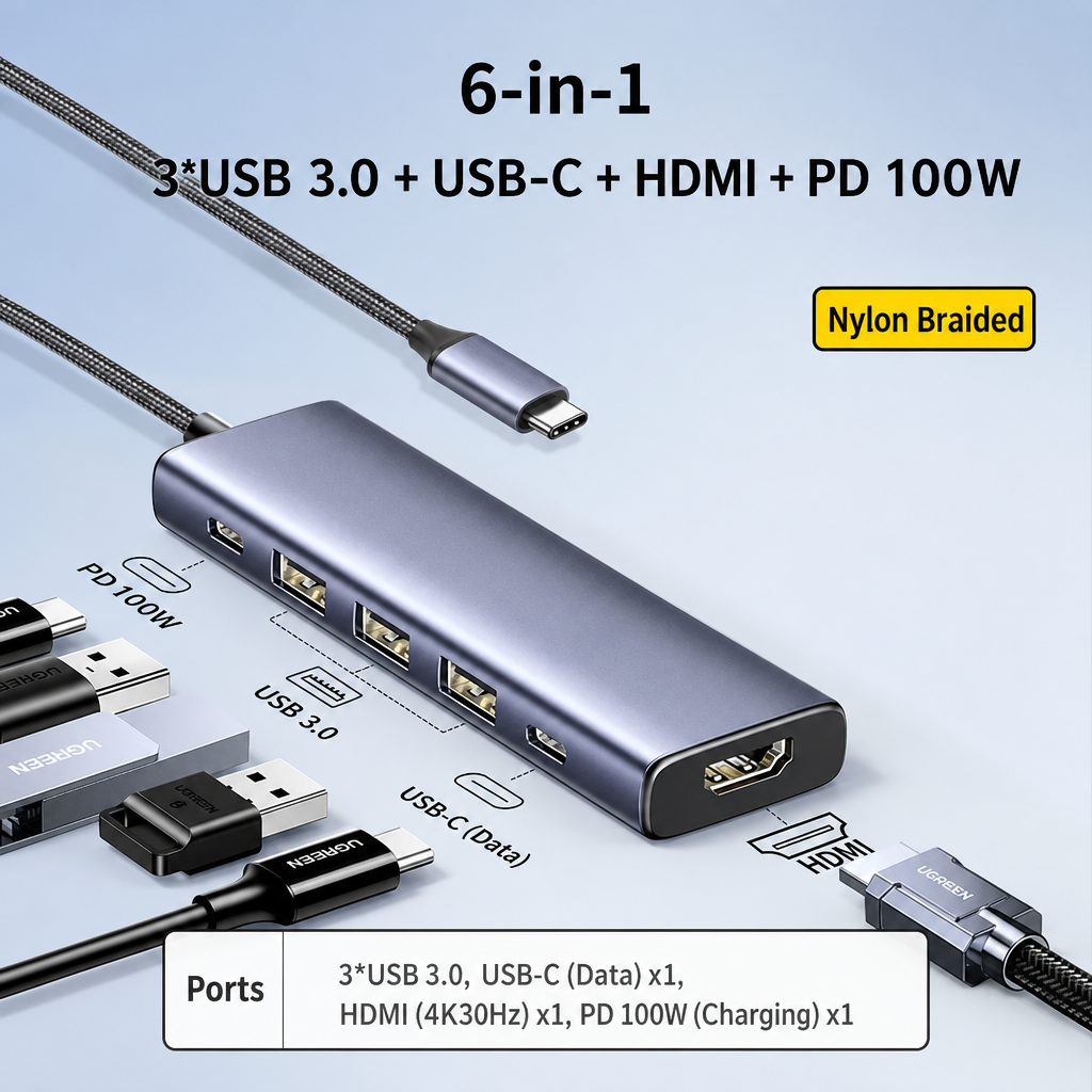 Hub HDMI et d'alimentation 6-en-1