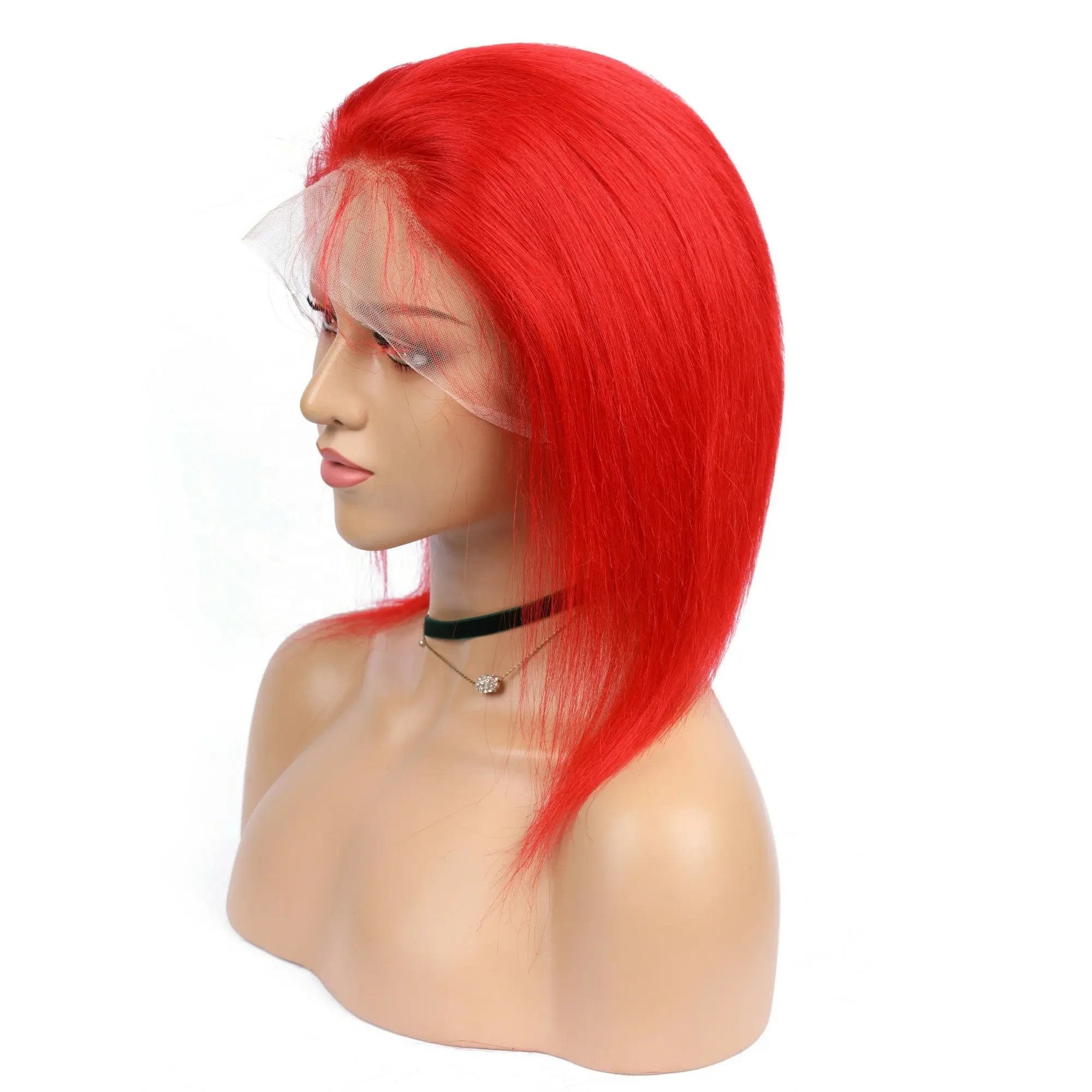 Perruque bob lace front wig naturelle pixie, cheveux humains non courts, couleur rouge, cuticule et vierge, perte de cheveux, densité moyenne