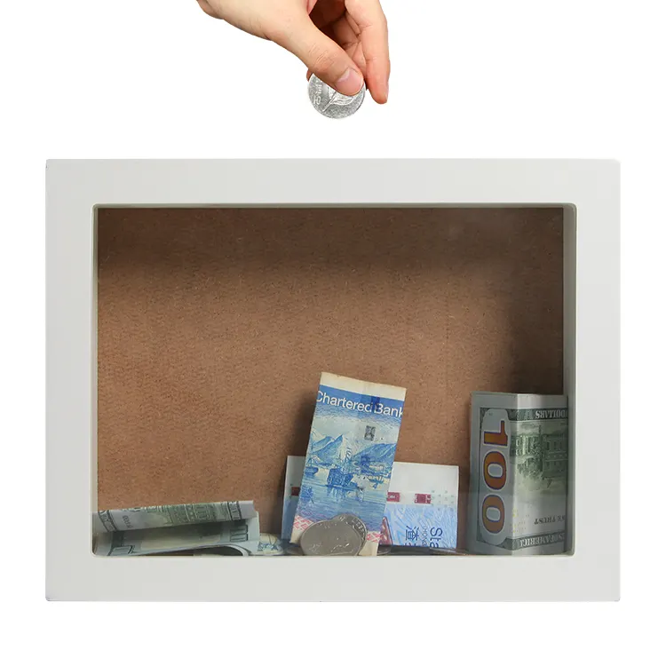 DIY white wooden money boxes unfinished blank wooden money box bank with glass window