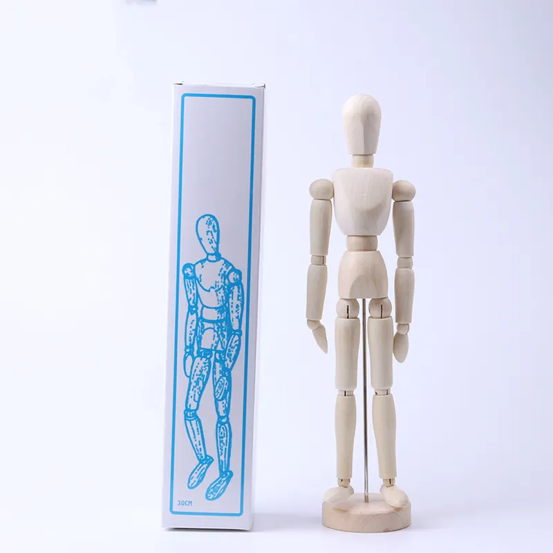 Muñeca de maniquí humano Flexible, maniquí de madera ajustable con dibujo artístico divertido