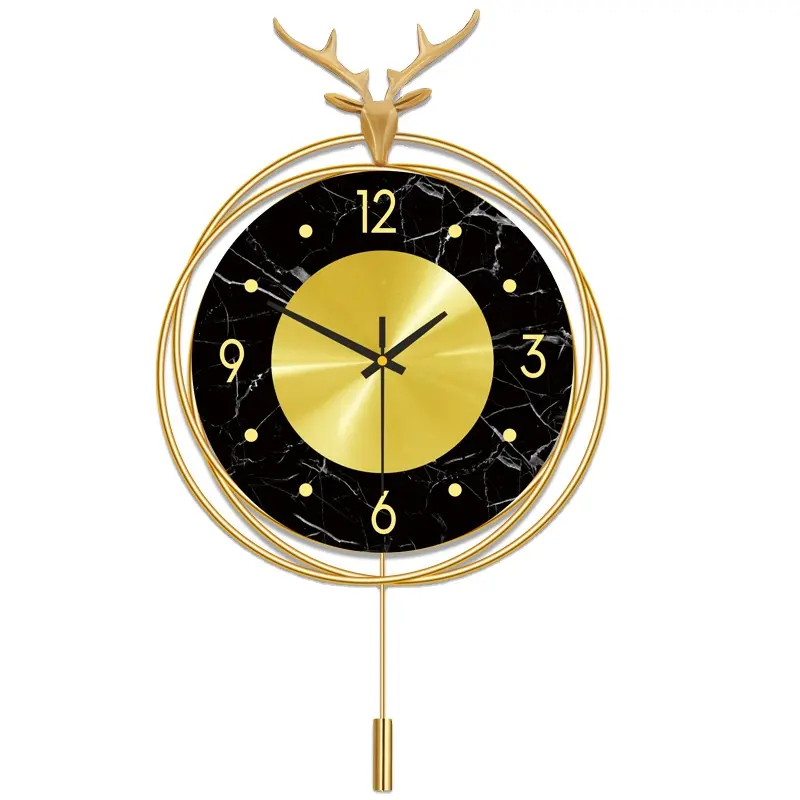 Creative home decorative Nordic Metal Marble Pendulum Wall Clocks High Quality Creative Fancy Deer Wall Clocks