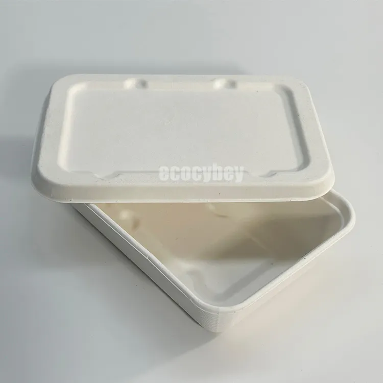 Moule à pâte à papier personnalisé 500ml boîte rectangulaire récipients à emporter boîtes alimentaires emballage à emporter couverts en papier biodégradables