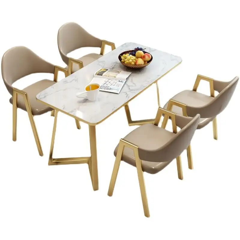 Mesas de comedor estilo nórdico con piedra de acero y vidrio, muebles modernos de madera y Metal sólido, CZ14