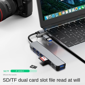 用于笔记本电脑分路器的铝制C型集线器5合1 USB C适配器支持音频充电台式机USB C集线器跨境盒 - Product Image 3