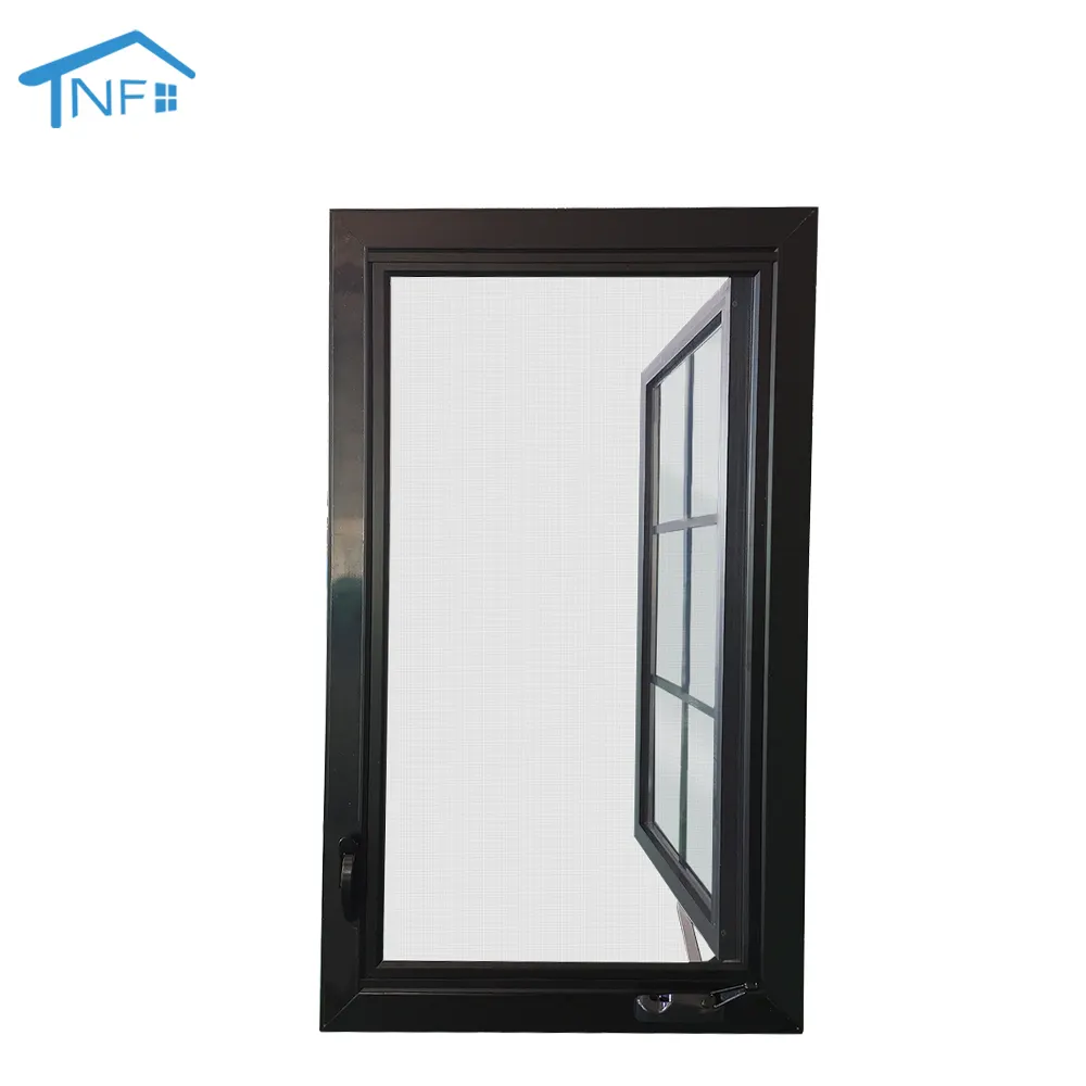 زجاج منخفض الكثافة على الطراز الأمريكي نافذة بابية بمقبض مفتوح مصنوعة من الألومنيوم للنافذة مع شاشة خارجية