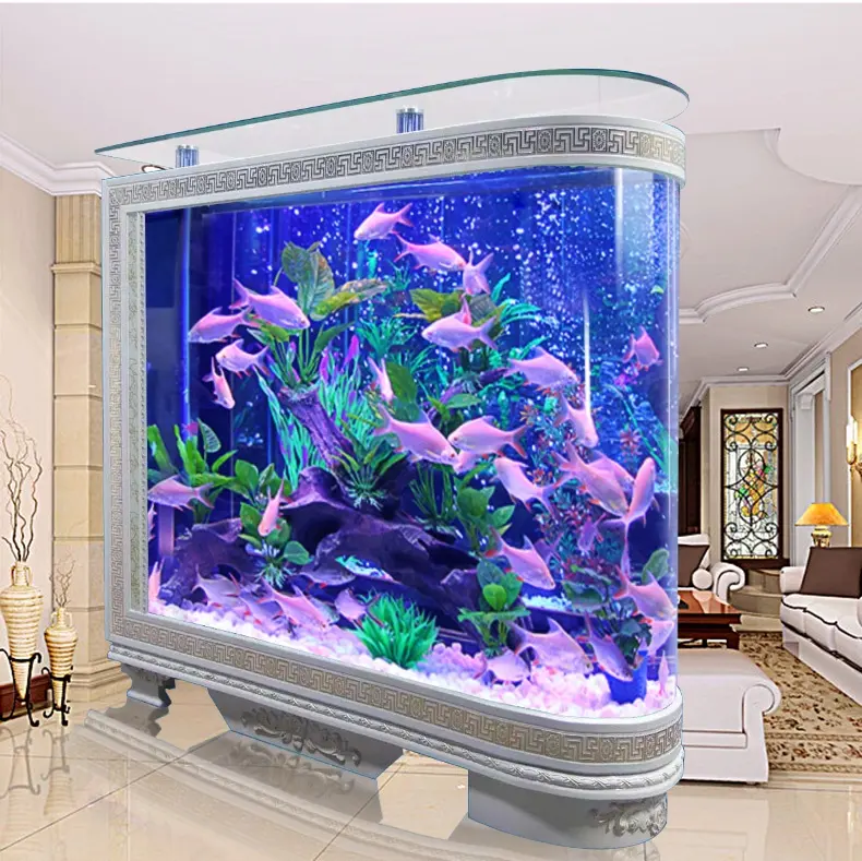 Customized large transparent cube Acrylic aquarium fish tank with lamp Glass Bullet front salt water aquarium fish tank