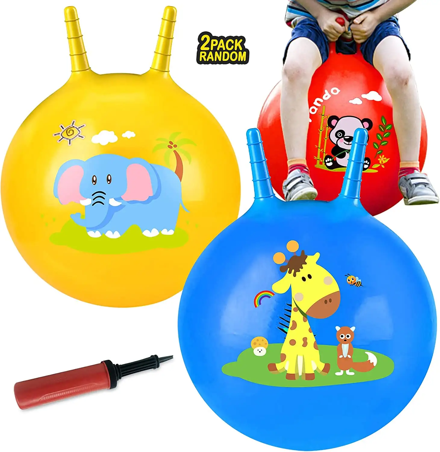 2パック-ハンドル付き18 "バウンスボール、バランスジャンプゲーム用のキッズビッグバウンシージャンプボール、幼児のおもちゃ