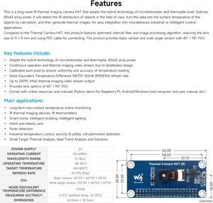 Aismartlink Waveshare 90 ° FOV Cámara IR Cámara de imagen térmica IR de onda larga HAT (B), compatible con Raspberry Pi 5 - Product Image 4