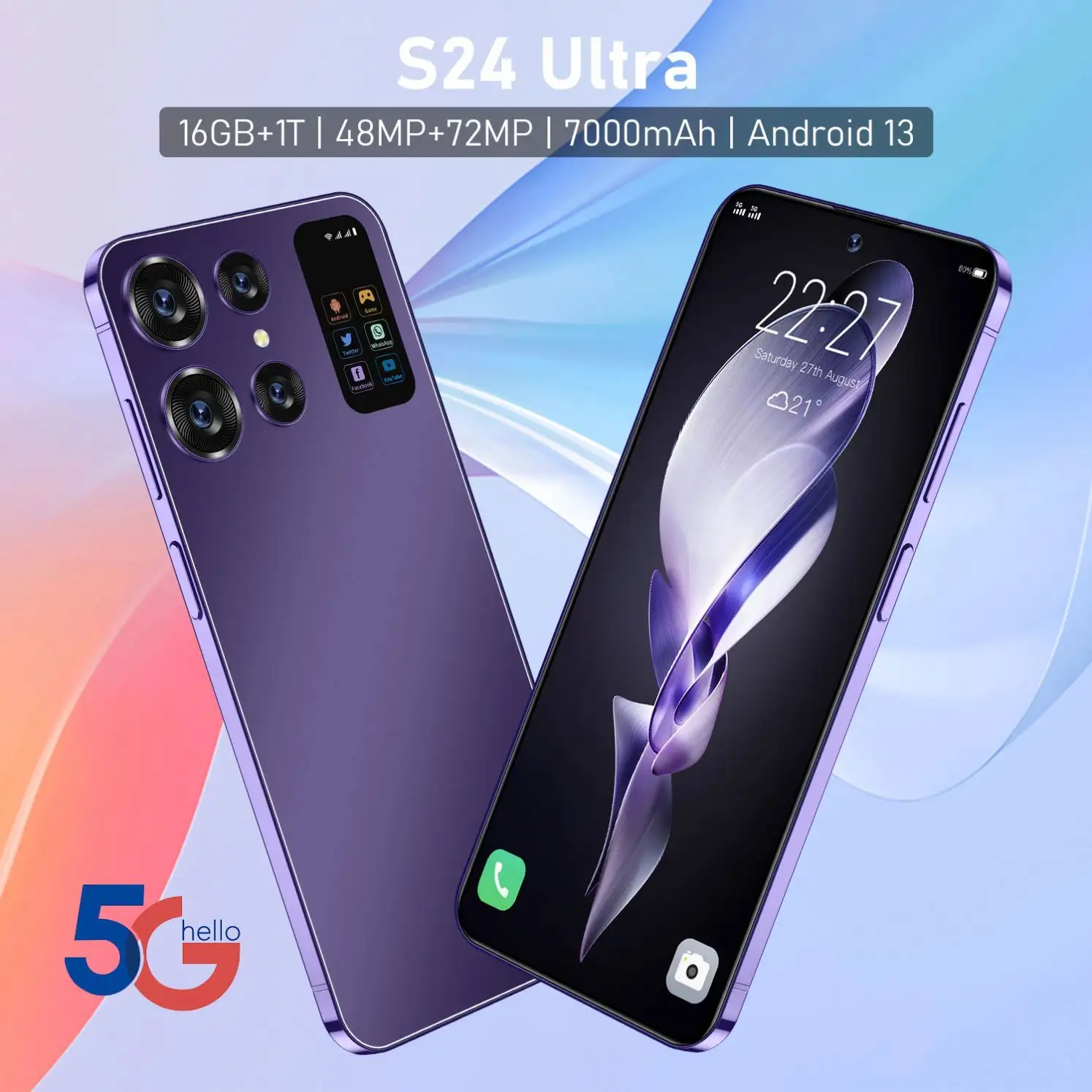Sıcak satış S24 ULTRA orijinal 6.7 inç 16GB + 1TB 72MP + 108MP büyük ekran cep telefonu Smartphone 5G cep cep telefonu
