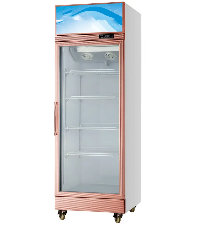 High Quality Fan Cooling Single Door drink cooler Commercial Glass vertical Display Refrigerator Fridge Showcase