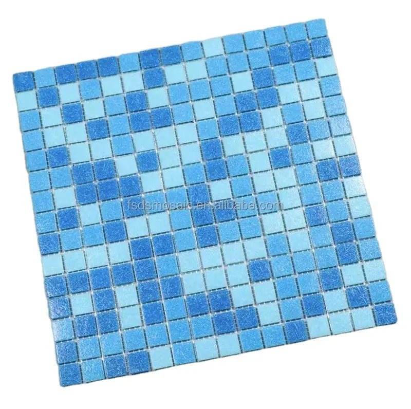 Blue Modern Square Shape Banheiro Spa Shower Floor Tiles Mosaico de vidro Hotmelt para piscina Wall Hot Melting Tiles