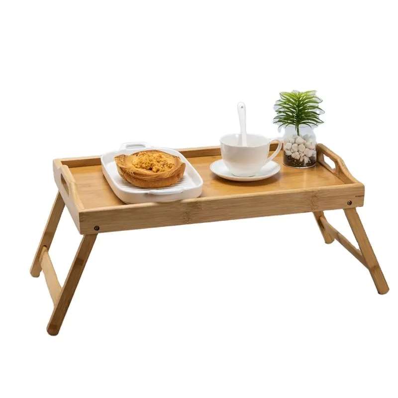 Bandeja de ordenador portátil para desayuno en cama, mesa de aperitivos portátil de bambú y cama, bandeja con pata plegable